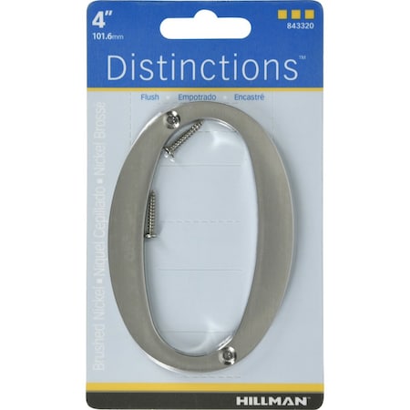 Hillman Distinctions 4 in. Silver Zinc Die-Cast Screw-On Number 0 1 pc, PK3 843320